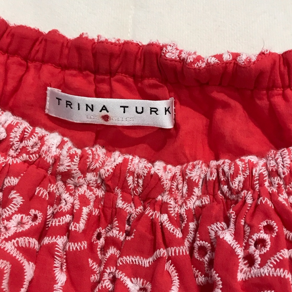 Trina Turk Off-Shoulder Coral Pink Eyelet Maxi Dress - Picture 6 of 6